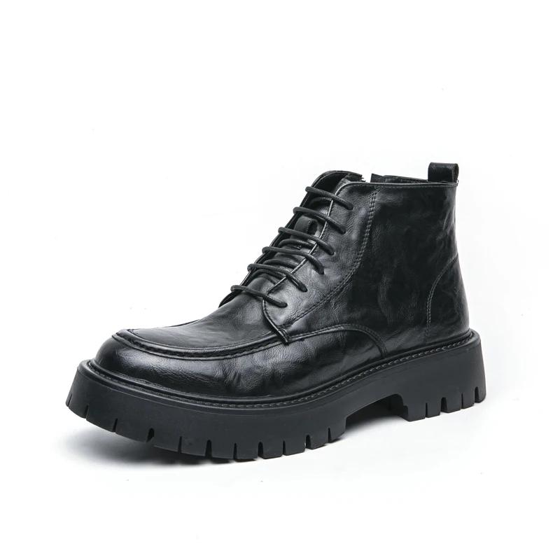 

Fashion Fashion Men s Genuine Leather Casual Shoes Classic Outdoor Workwear Shoes Men s Motorcycle Boots Handsome Height Increasing 46 чёрный