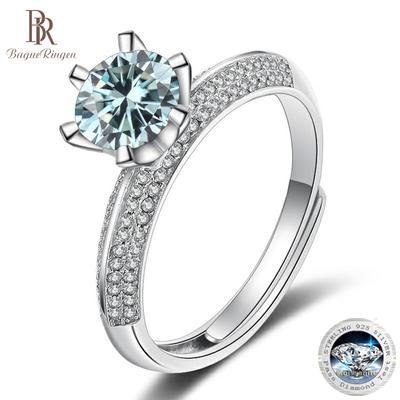 Anello di lusso con diamante Moissanite da 1 carato di colore D, gioielleria raffinata in argento sterling S925 femminile per matrimonio, misura regolabile