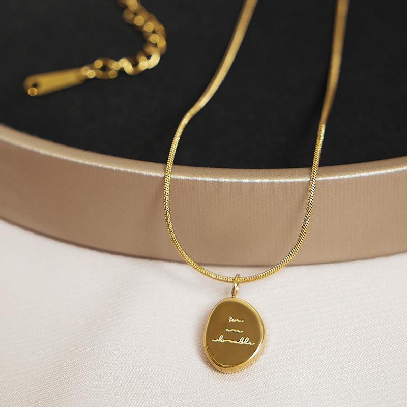 Women's Elegant 316L Stainless Steel Sweater Chain Necklace with Irregular Oval Pendant Party Jewelry