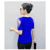Summer V Neck Mesh Korean Fashion Patchwork Diamond Shirt Short Sleeve Women T Shirt