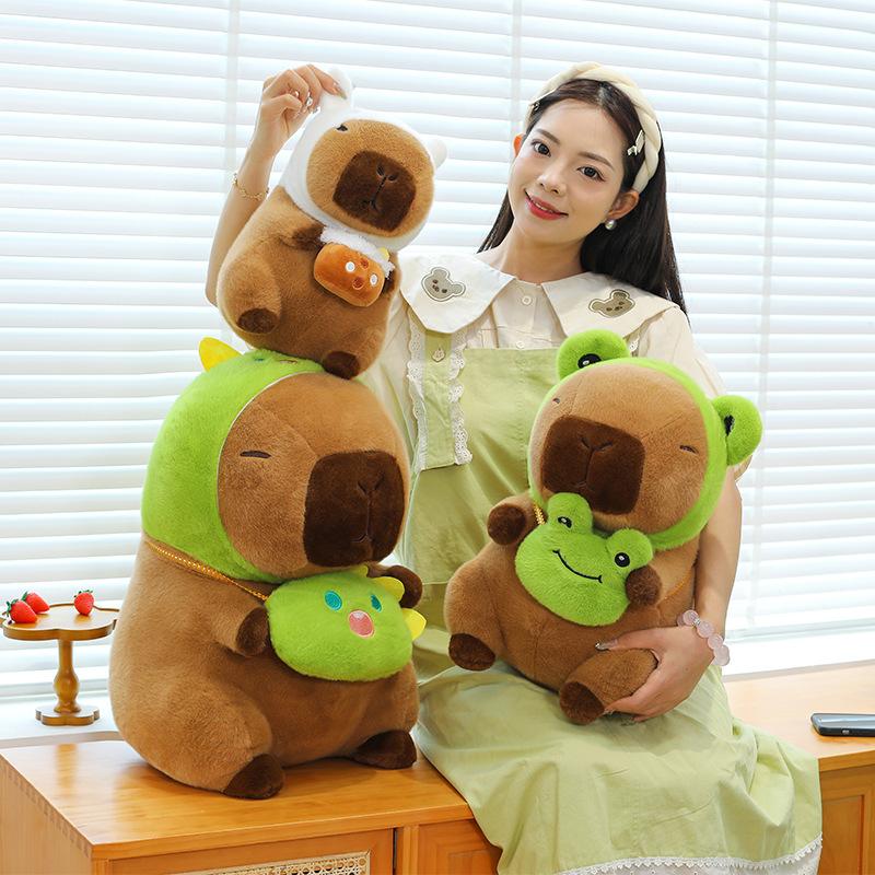 Frog dinosaur hat capybara doll white rabbit milk tea cup kapibara plush toy hug pillow