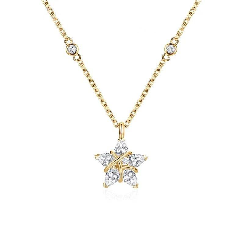 Silver Star Necklace for Women - Shiny Zircon Star Pendant Chain