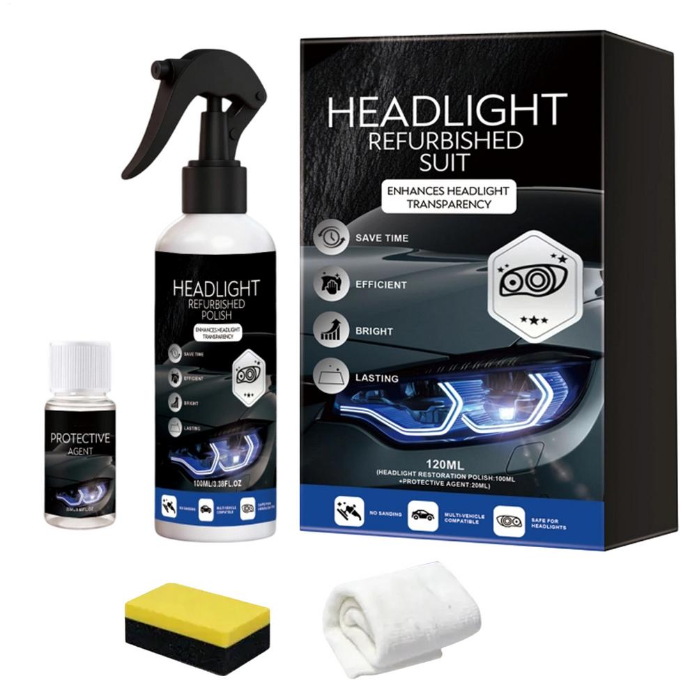 Car Headlight Restoration Yellow Restoration Cleaner with Sponge and Towel Automotive Headlamp Restoration Fluid for Truck SUV