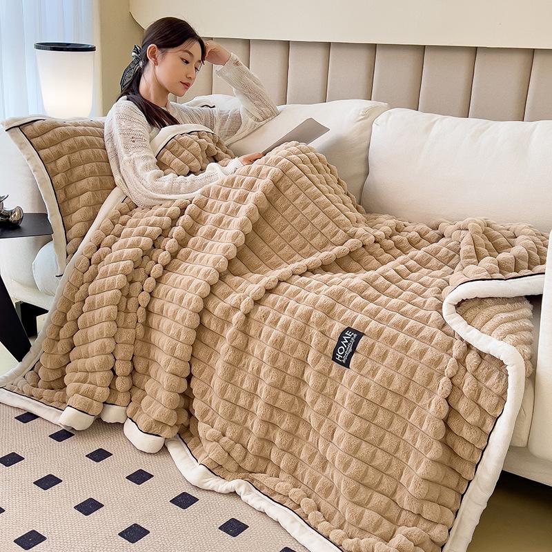 Thick Double Layer Plush Fleece Blanket Soft Warm Textured Throw Blanket For Sofa Bed Home