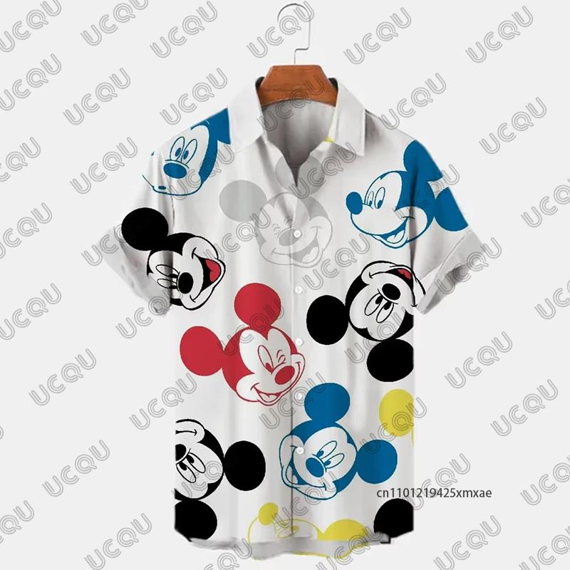

2026 Дисней Микки Маус Мультяшный Принт Летняя Гавайская Мужская Рубашка с Воротником и Короткой Рукавой Повседневная Пляжный Отпуск Оверсайз Взрослый Топ S