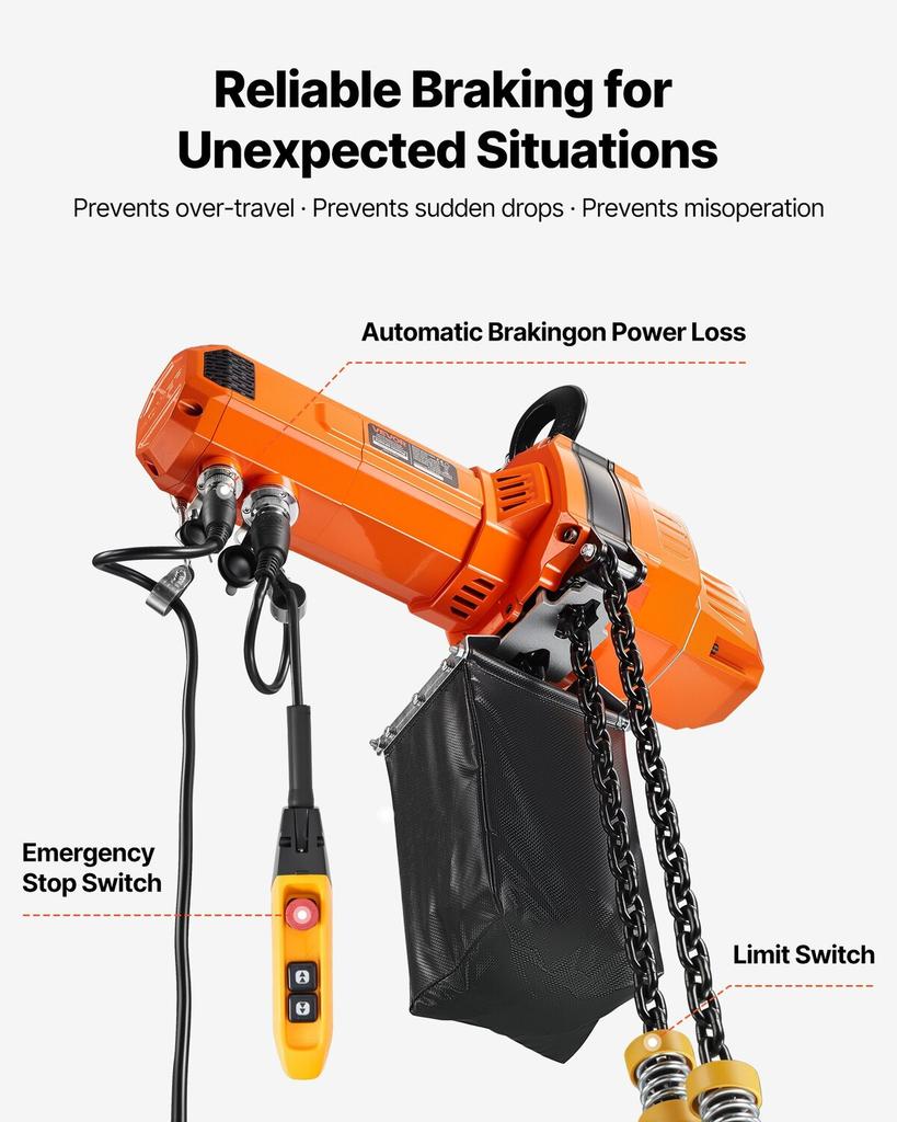 1000 kg Electric Chain Hoist, 6 m Lifting Height, 230V Single Phase Overhead Crane with 4.5 m Wired Remote Control, G100 Chain Electric Lift Hoist for