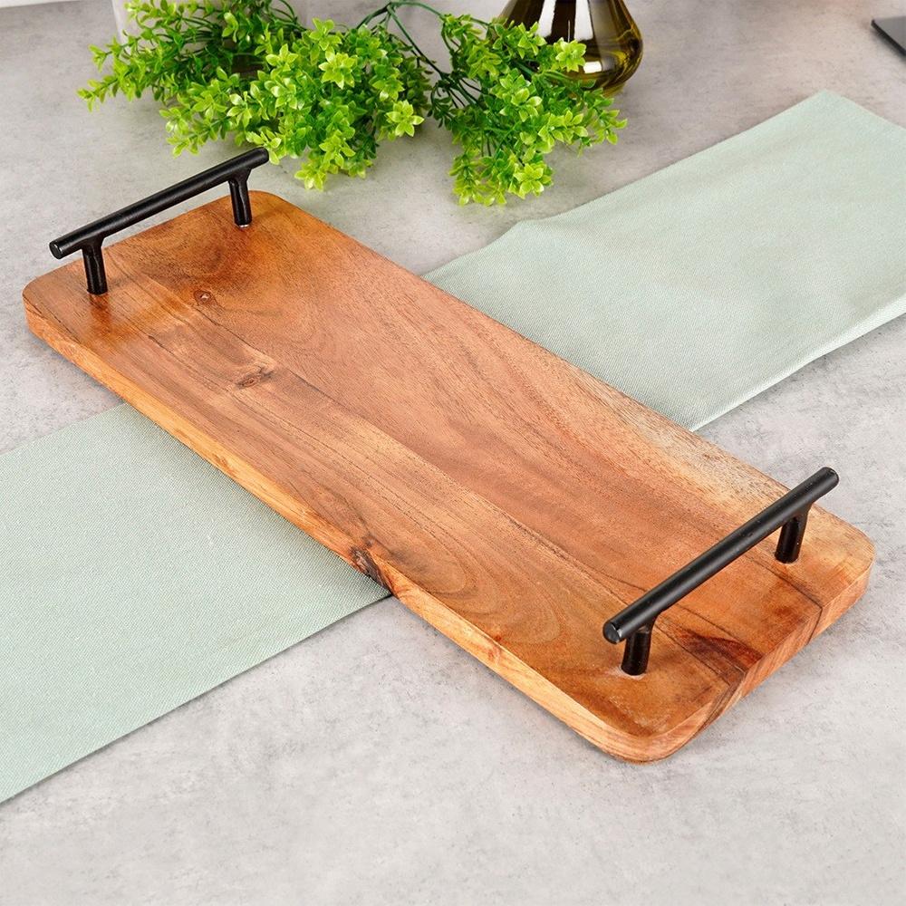 Servierbrett mit Metallgriffen Snackplatte 40 cm