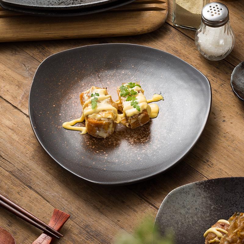 Plate Retro Vegetable Plate Ceramic Western Plate Creative Steak Plate Restaurant Dessert Plate Square Plate Fruit Salad Plate