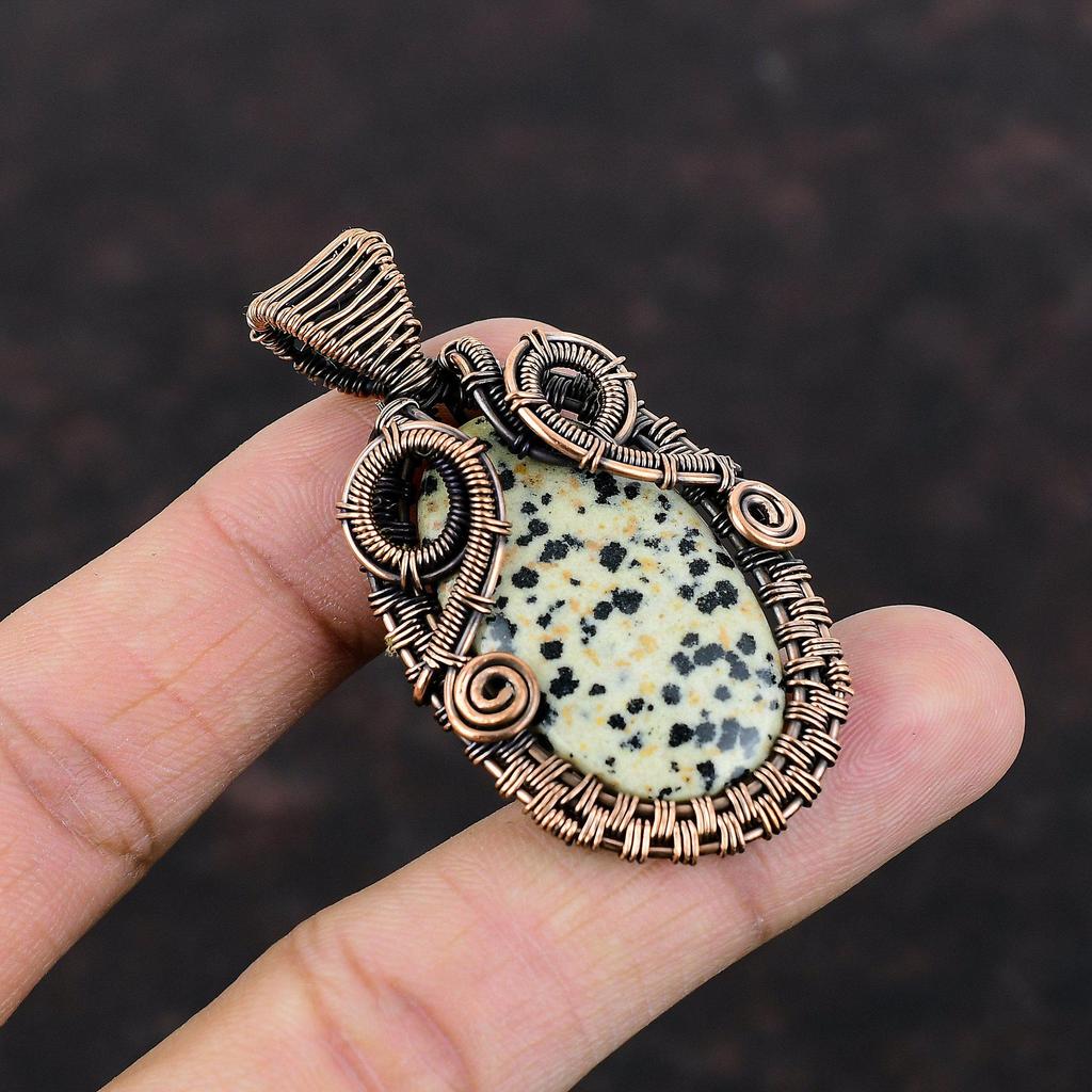 Dalmatian Jasper Pendant Copper Wire Wrapped Pendant Handmade Jewelry Real Gemstone Pendant Copper Jewelry Engagement Gift Wire Wrap Jewelry