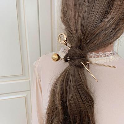 Gold-Tone Korean Design Hairpin: Simple, Versatile, One-Word and Plain for Hanfu or Ancient Costumes