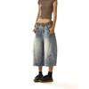 Women Baggy Wide Leg Denim Culottes Vintage Washed Loose Cropped Jeans