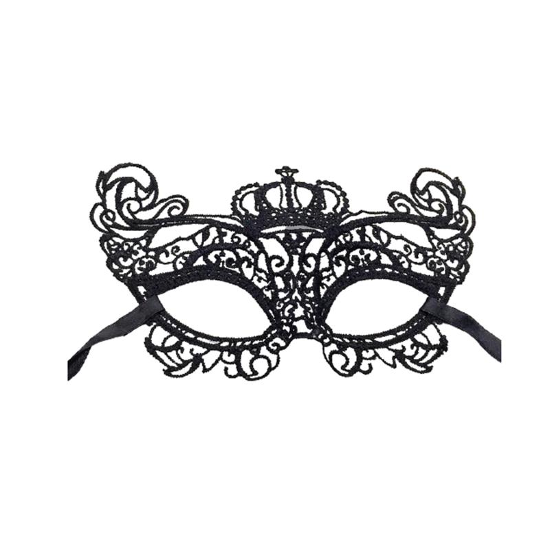 Máscara de encaje de reina negra con apliques bordados, máscara de carnaval para fiesta, accesorios para mujer, máscara de boda, máscara de mascarada de Halloween E black