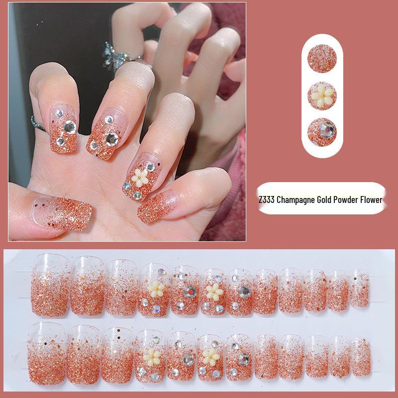 

24 Съемных патча для ногтей с золотым глиттером цвета шампанского - Носимые, Готовый маникюр, Накладные ногти для невест