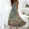 Women’s Sleeveless V Neck Maxi Dress Summer Geometric Floral Print Loose Fit Long Dress with Adjustable Straps