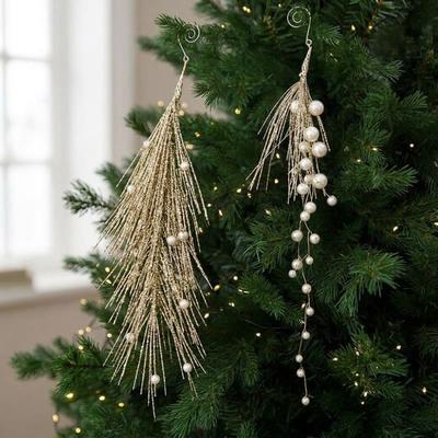 Multi-Beaded Christmas Pearl Pick Branch Christmas Tree Pearl Tassel Hanger  Room Decoration