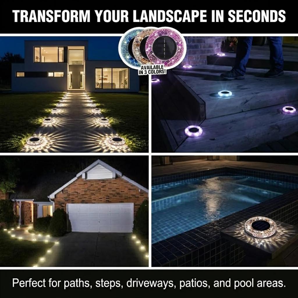 Flache Mosaik-Solar-Scheibenleuchten für den Außenbereich, wasserdicht, rostfrei, Gartendekoration für Wege, Garten, Hof, Rasen
