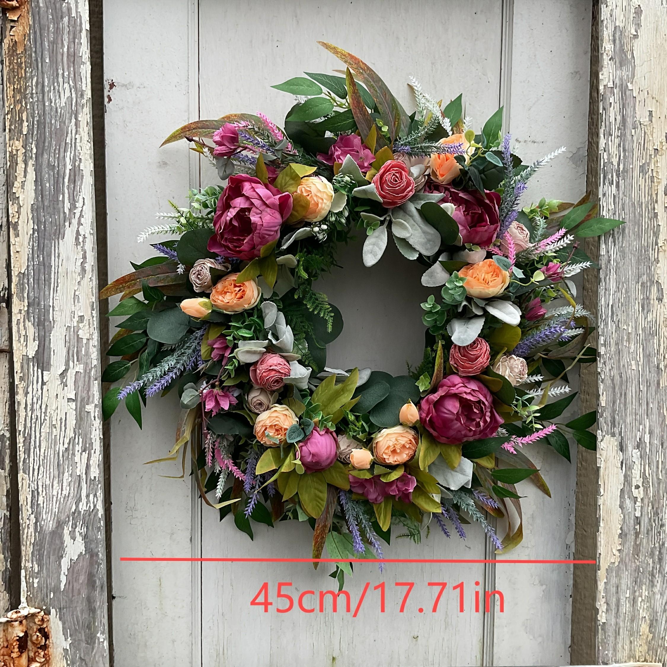 

Artificial Wreath Peony Rose Garland with Leaves Vine Spring Summer Front Door Hanging Wreath for Farmhouse Office Home Wedding