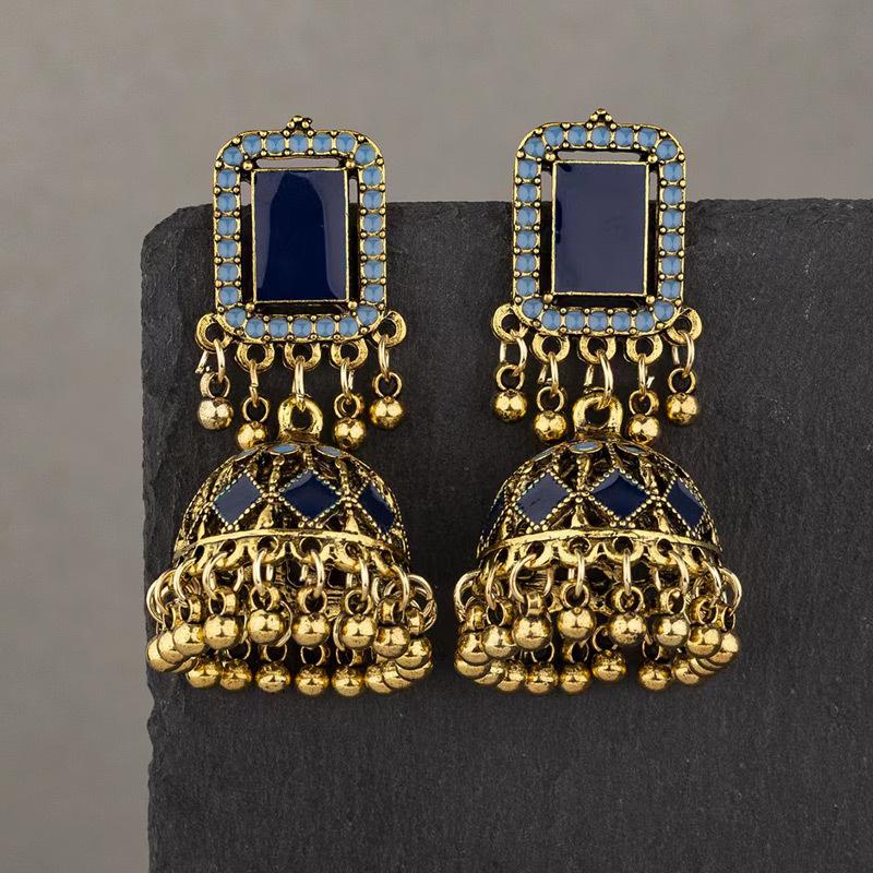 

Ретро этнический трехцветный колокольчик из сплава с подвеской в виде большого колокольчика, серьги с бахромой