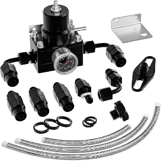 EFI Fuel Pressure Regulator Kit with Bypass Return 0-100psi Pressure Gauge AN6-6AN Fuel Line Hose Fitting Connectors Kit Adjustable Universal