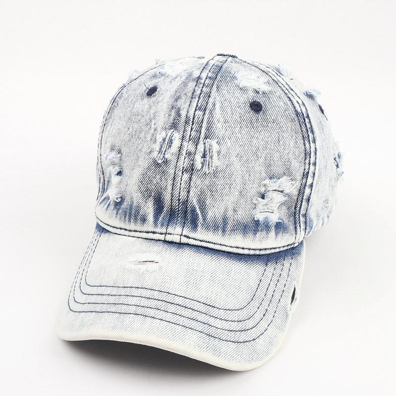 WTEMPO Unisex Effen Kleur Vintage Gewassen Distressed Baseballpet Raw Hem Denim Verstelbare Dad Hat voor Dames Heren adjustable