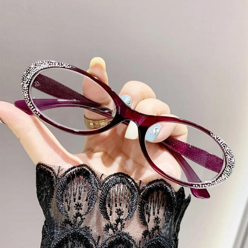 Fashion Diamond Studded High Definition Anti Blue Light Reading Glasses Women Ultra Light Comfortable Presbyopia Eyeglasses