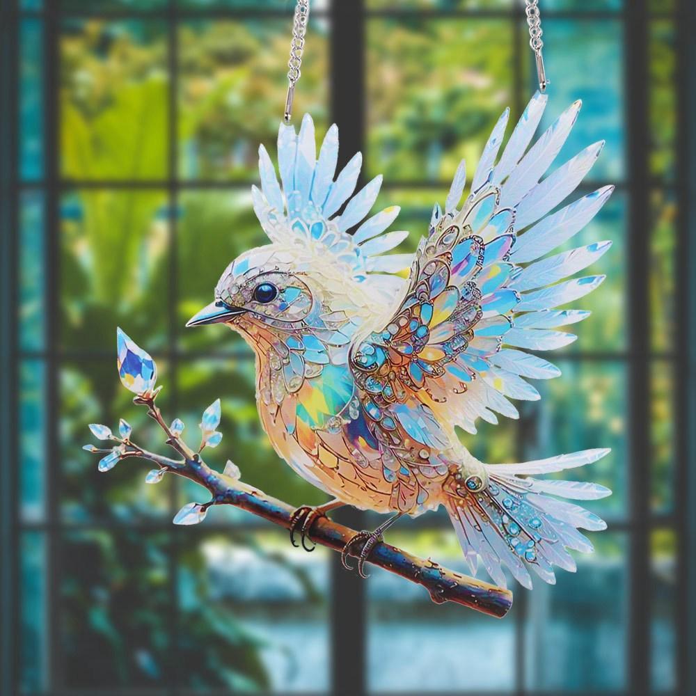 Sky Stained Bird Hangings Pendant Acrylic Bluebirds Suncatchers Gifts Window Hanging Bird  Branch