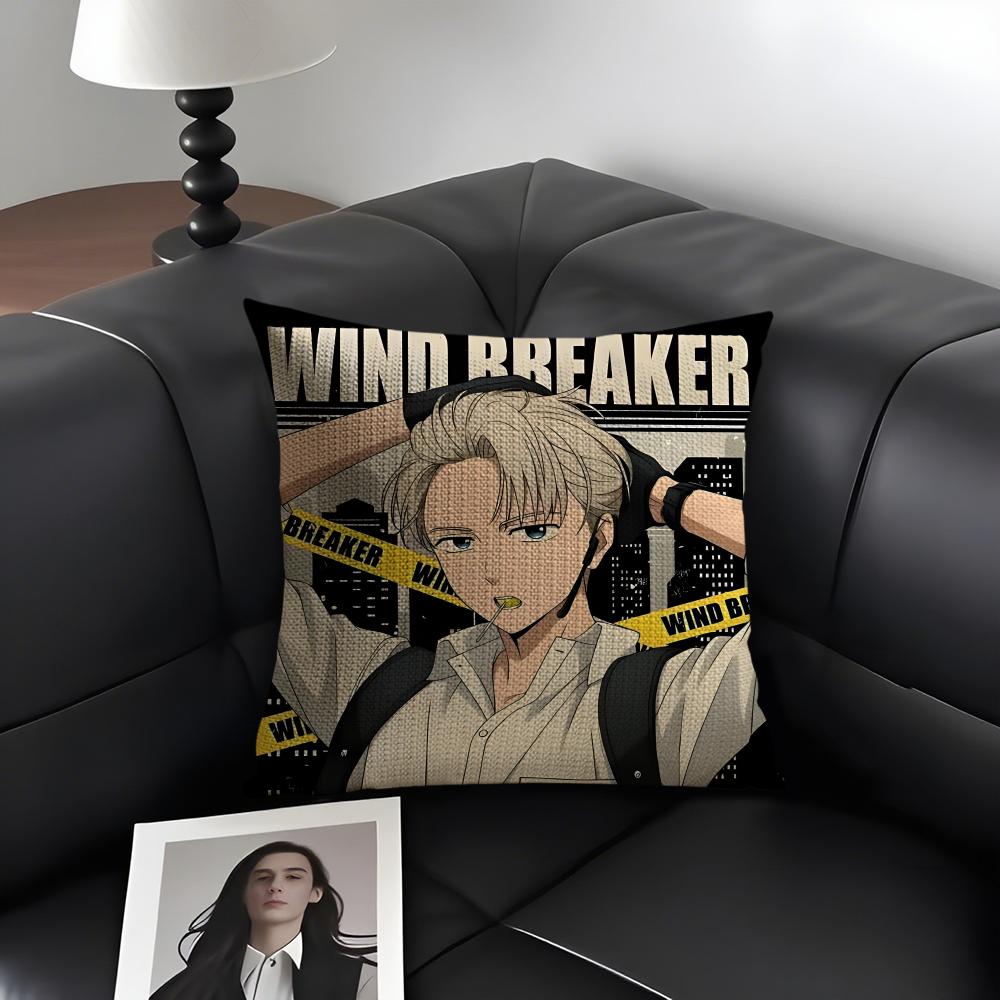 WWind BreakerR Webtoon Cushion Cover Natural Linen Organic Fabric DoubleSided Printing Sofa Home Decor Gift Pillow Case