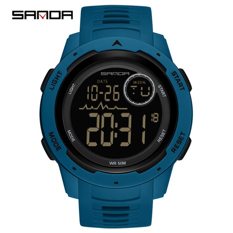 SANDA 2125 Top Brand Sports Men Watches Fashion Countdown Waterproof LED Digital Watch Man Wristwatch