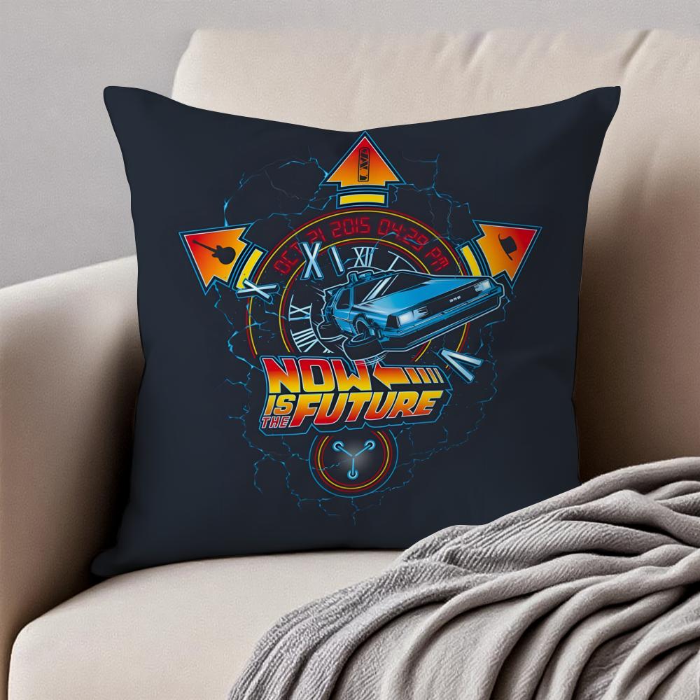 BBack To The FFuture Cushion Cover Pillowcase Antidustmite Invisible Zipper Short Plush Sofa Cushion