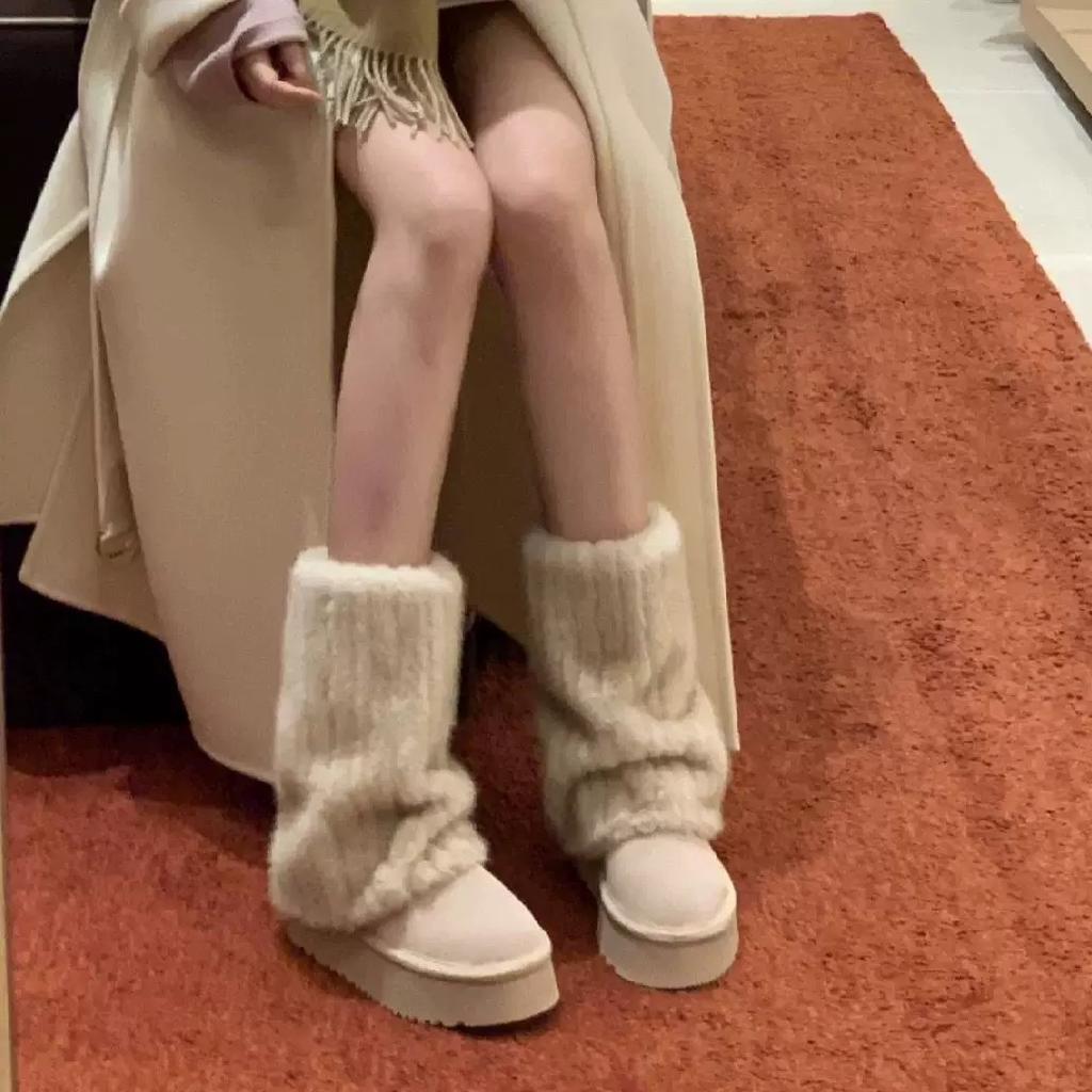 Iceland Schneestiefel für Damen mit erhöhter Innenhöhe, dicke Sohle, rutschfest, mittelhoch, flauschig, warm und aus Samt, Baumwollschuhe von Northeast
