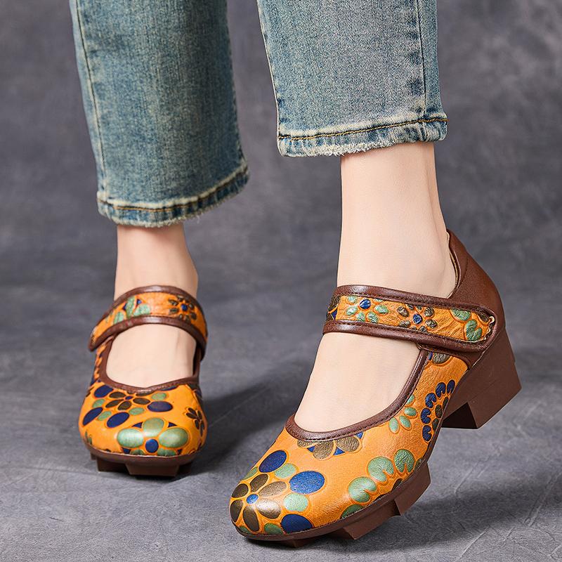 Fashion GKTINOO 2025 Spring New Chinese Style Thick Heels Shoes Genuine Leather Pumps Retro Embossed Women's Platform Shoes