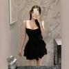Purple Spice Girl Skinny Sexy Lazy Suspender Dress Women's Summer Splicing High Waist Sexy Swinging Neck Lotus Leaf Skirt