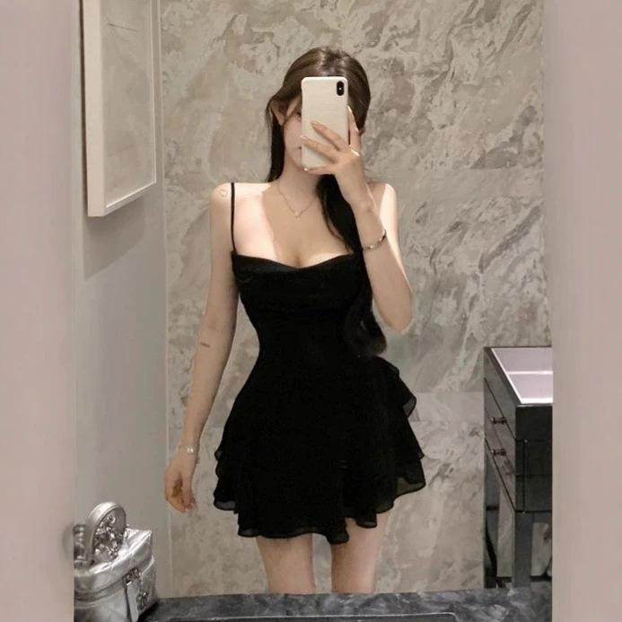 Purple Spice Girl Skinny Sexy Lazy Suspender Dress Women's Summer Splicing High Waist Sexy Swinging Neck Lotus Leaf Skirt