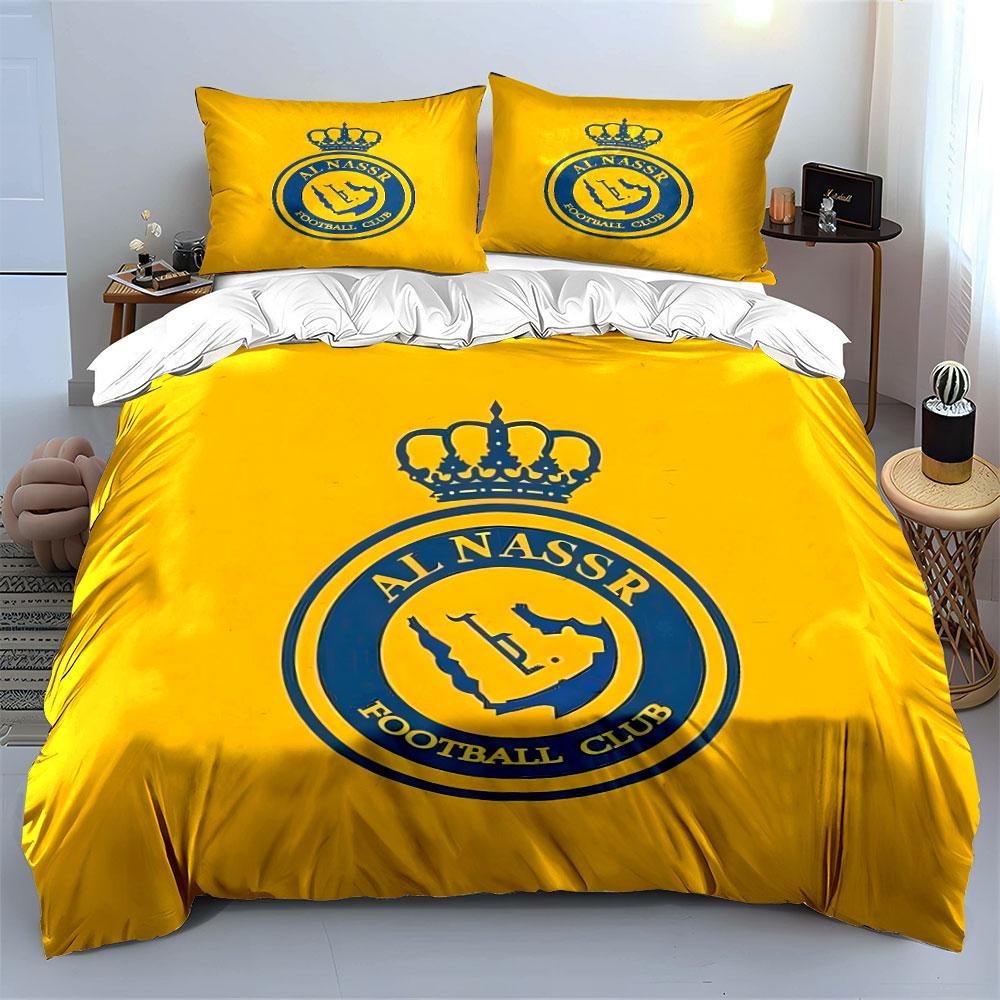 Crown and Al Nassr logo. Bedding sets Duvet cover sets Duvet covers Pillowcases(1 * Duvet Cover 2 * Pillowcases, without duvet insert)