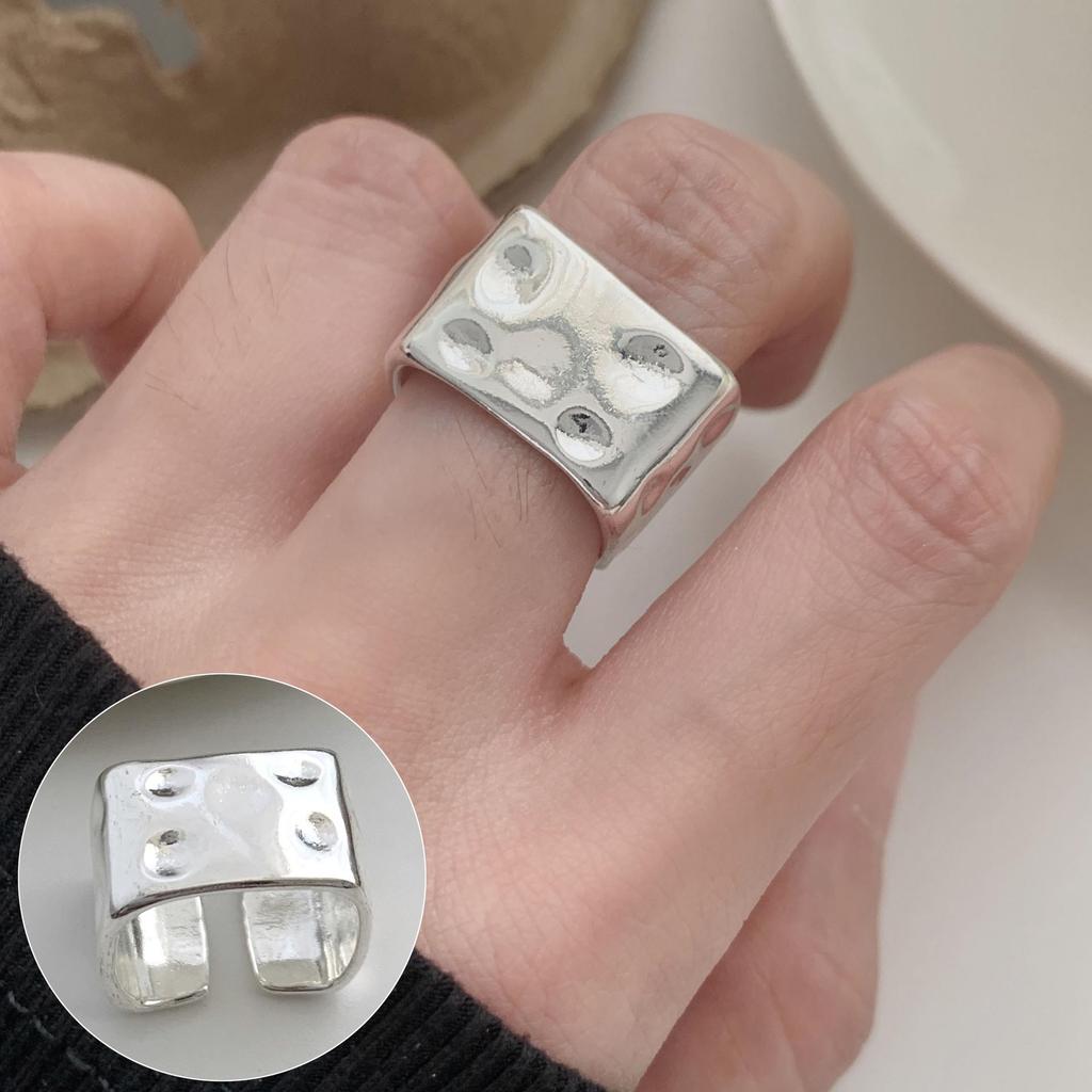 S925 Silver-Plated Geometric Wave Ring: Retro, Wide-Rimmed, Open Design for Women