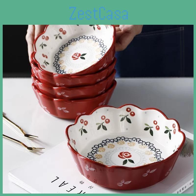 Ceramic Bowl Cherry Retro Vegetable Salad Bowl Fruit Bowl Steamed Egg Bowls Dessert Snack Bowls Restaurant Ceramic Tableware