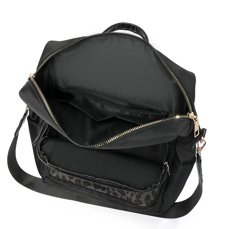 Vintage Leopard Print Stitching Backpack Multi-functional Shoulder Bag Large Capacity Student Backpack