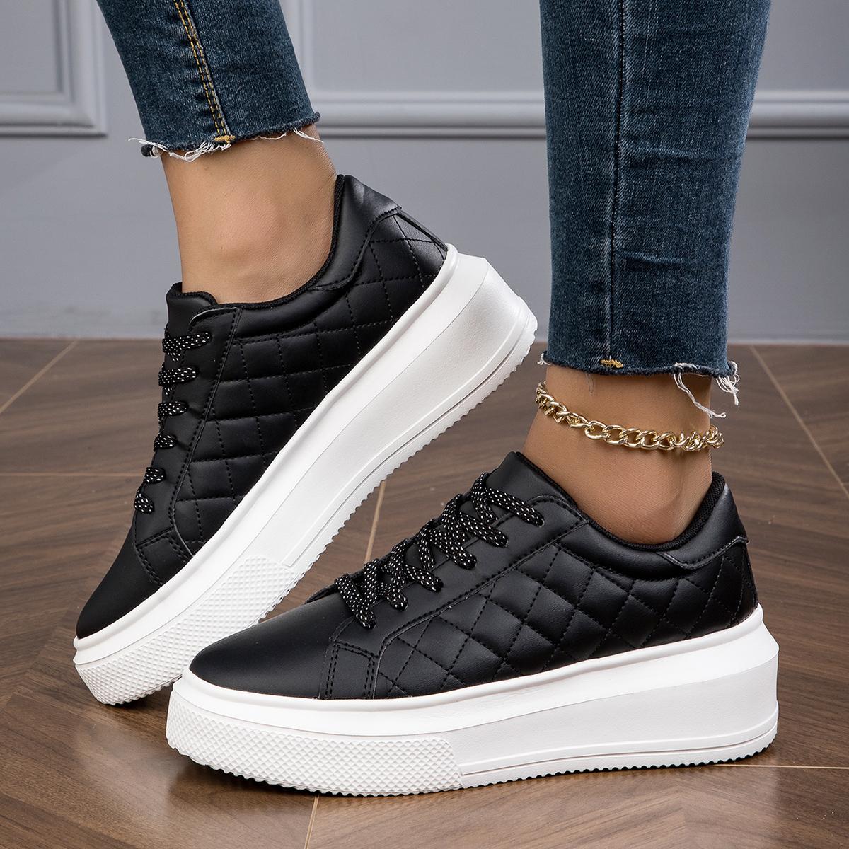 

TUINANLE Женская спортивная обувь, Весенне-осенние повседневные кроссовки на платформе для студентов 42 чёрный