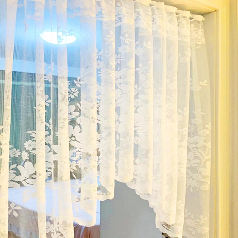 Short White Floral Curtain Half Light Filtering Window Treatments Drapes for Cafe Kitchen Living Room Decor