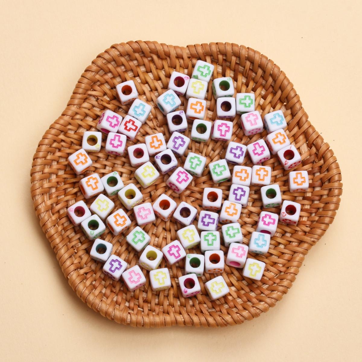 

Для изготовления украшений DIY Браслеты Аксессуары Круглые Акриловые 6мм Свободные Разделительные Бусины Бусины 40шт Бусины с узором крест