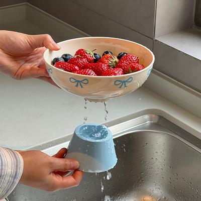 Dopamine Drain Fruit Plate Living Room Coffee Table Household High Foot Fruit Plate National Style Fruit Plate Dim Sum Plate Drain Basket