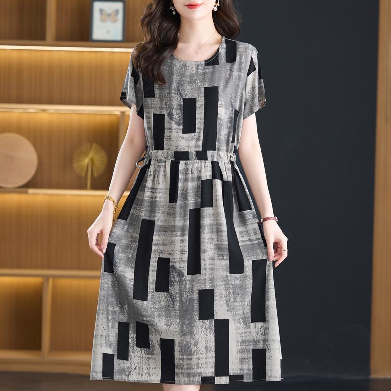Summer Women's Elegant Dresses Plus Size Short Sleeve Casual Long Dress Vintage Clothes