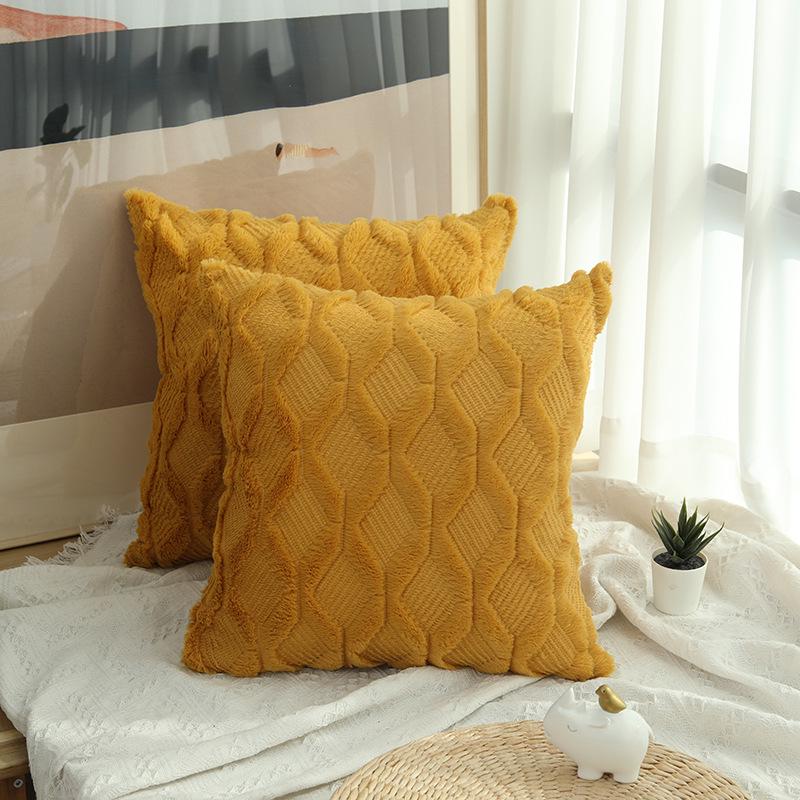 Solid Color Geometric Embroidered Plush Sofa Pillowcase