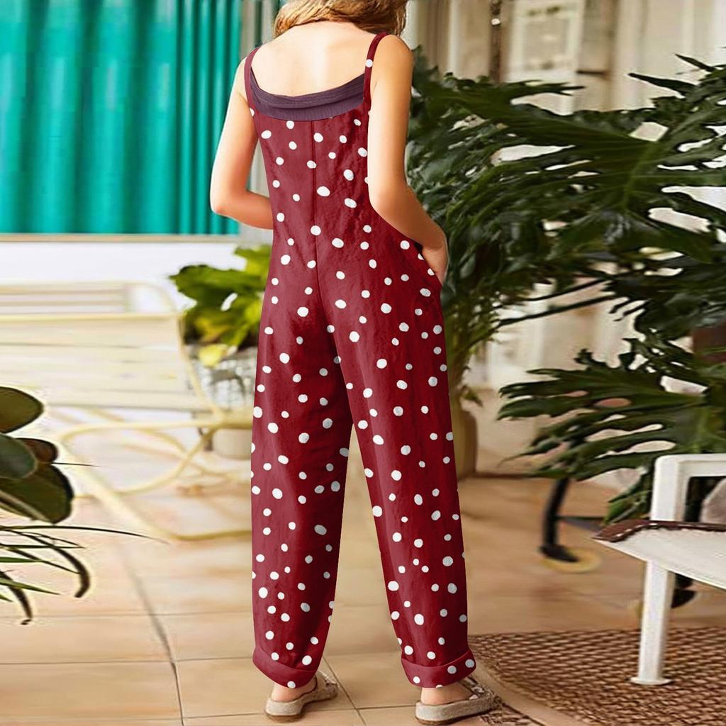 Women's Jumpsuit  Print Casual Loose Vintage Shoulder Strap Cotton Linen