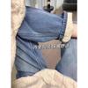 High-waisted blue velvet thickened straight jeans women's autumn m slim pear-shaped body wide-leg trousers