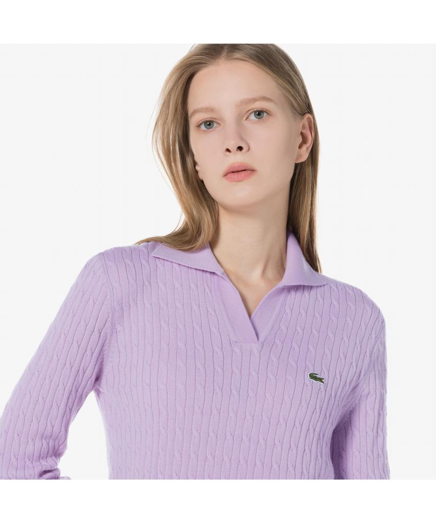 LACOSTE Women'S Cable Open Collar Sweater Af197E-54N Gfu