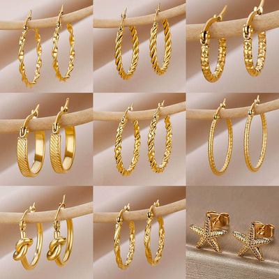 Vintage Round Stainless Steel Hoop Earrings For Women Geometric Earring  Trending Statement Ear Jewelry Christmas Gift Bff