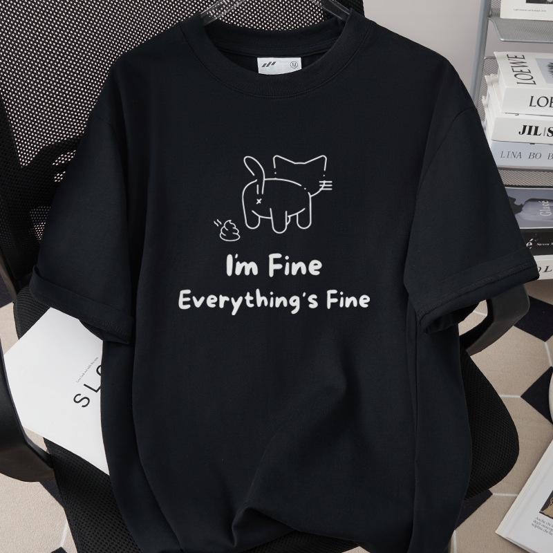 Trendiges Grenzüberschreitendes Katzen-Print-T-Shirt, 260g Reine Baumwolle, Kurzarm, Einfach 1002-45