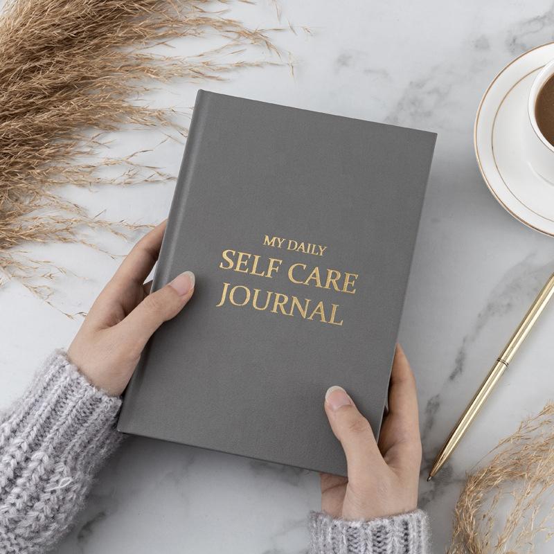 Customizable Gold Edge Cream Linen Fabric Gratitude Journal Happiness Eco Notebook A5 Self Care Journal English Version Diary