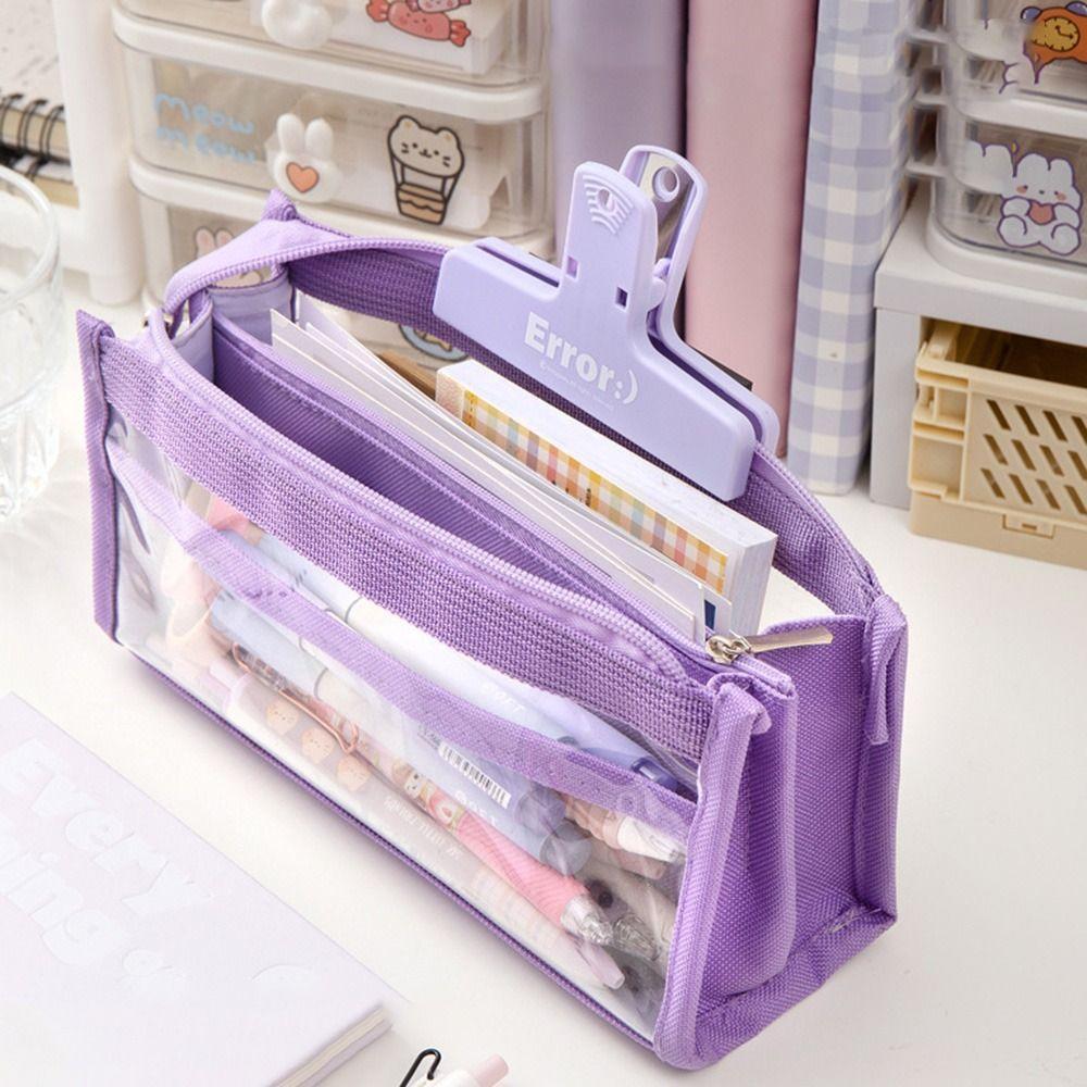 Six-Layer Pencil Bag Transparent Zipper Pouch New Makeup Bag  Students